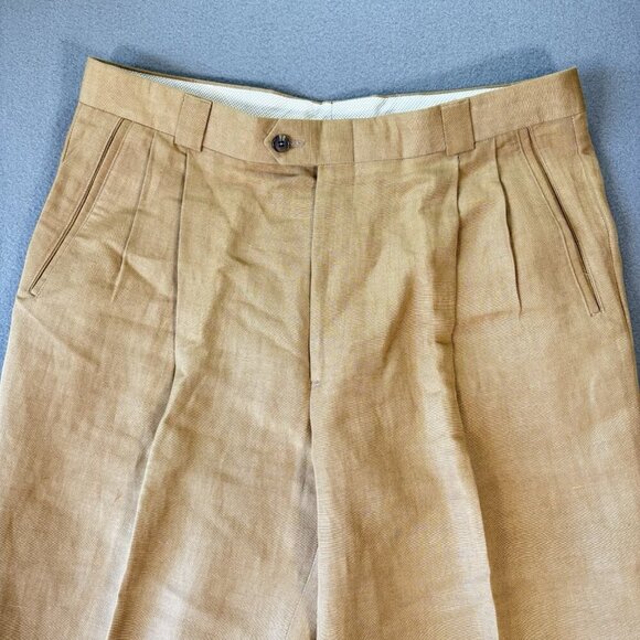 Ballin Relax Dress Pants Mens 36 Beige Tan Dunhill Linen Flat Front Wide Leg NWT - Picture 2 of 15